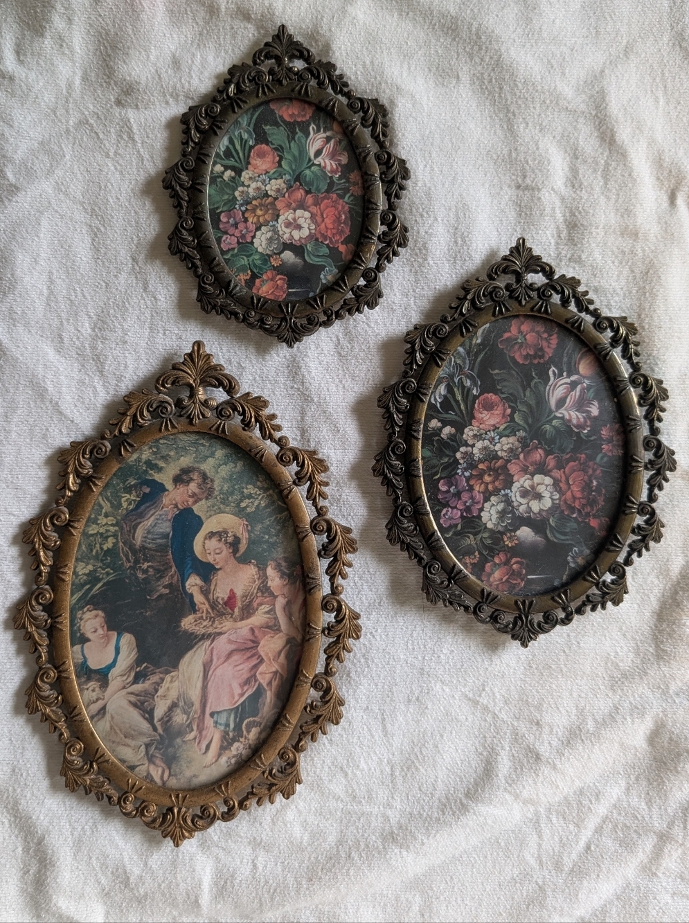 Action Vintage Floral Plaque Set of 3 Green & Brown Decor